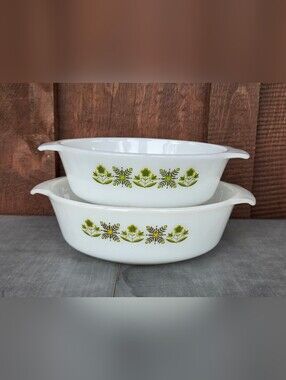 Anchor Hocking Fire-King Meadow Green Vintage Serving Bowls
